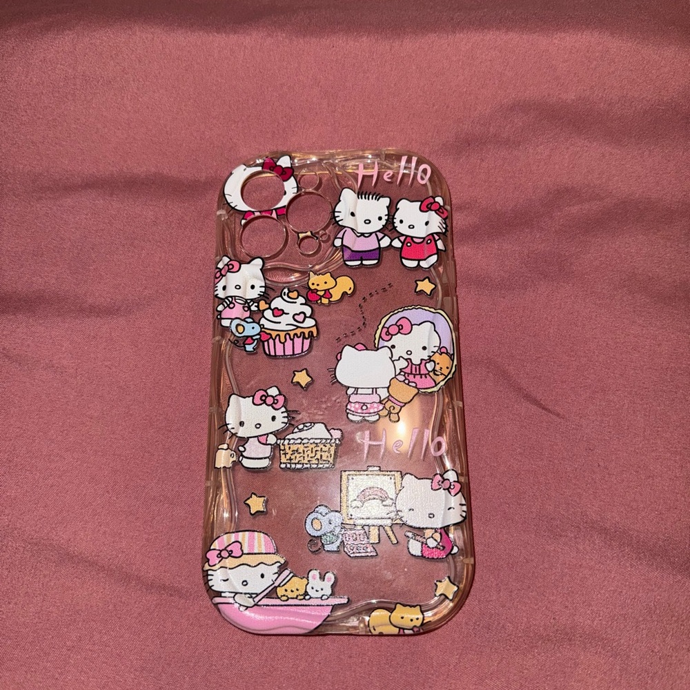Hello Kitty Transparent Phone Case with Pink and White Details